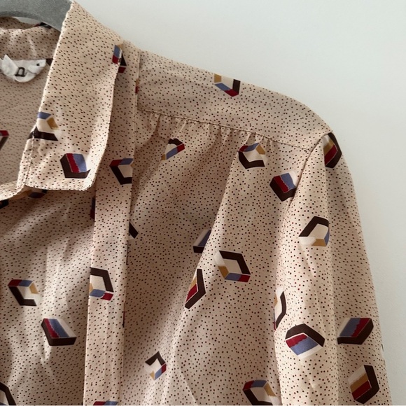 Vintage 80s Personal Beige Geometric Pattern Blouse Long Sleeves Women’s Size 12 - Picture 5 of 16